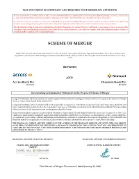 Scheme of Merger Between Access Bank Plc and Diamond Bank Plc