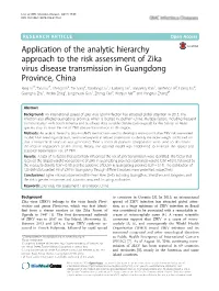 Application of the Analytic Hierarchy Approach to the Risk Assessment of Zika Virus Disease Transmission in Guangdong Province