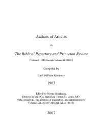 Authors of Articles in the Biblical Repertory and Princeton Review