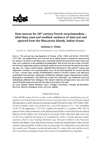 Data Sources for 18Th Century French Encyclopaedists – What They Used and Omitted: Evidence of Data Lost and Ignored from the Mascarene Islands, Indian Ocean