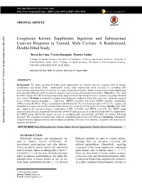 Exogenous Ketone Supplement Ingestion and Submaximal Exercise Response in Trained, Male Cyclists: a Randomized, Double-Blind Study