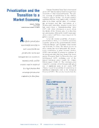 Privatization and the Transition to a Market Economy