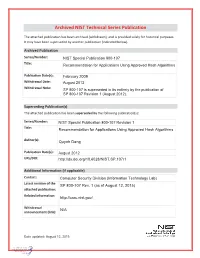 Recommendation for Applications Using Approved Hash Algorithms