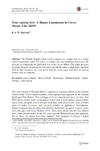 Your Eigning Hert: a Hapax Legomenon in Cursor Mundi, Line 28339