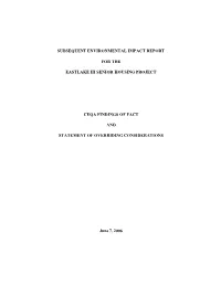 Subsequent Environmental Impact Report for the Eastlake Iii Senior Housing Project Ceqa Findings of Fact and Statement of Overri