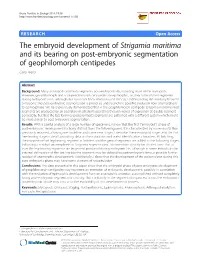 The Embryoid Development of Strigamia Maritima and Its Bearing on Post-Embryonic Segmentation of Geophilomorph Centipedes Carlo Brena