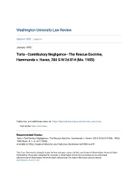 Torts—Contributory Negligence—The Rescue Doctrine, Hammonds V