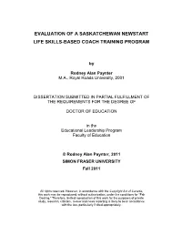 Evaluation of a Saskatchewan Newstart Life Skills-Based Coach Training Program