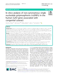 In Silico Analysis of Non-Synonymous Single Nucleotide Polymorphisms (Nssnps) in the Human GJA3 Gene Associated with Congenital