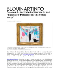 Solomon R. Guggenheim Museum to Host “Basquiat’S ‘Defacement’: the Untold Story”