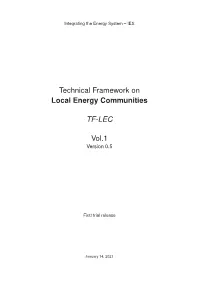 Technical Framework on Local Energy Communities TF-LEC Vol.1