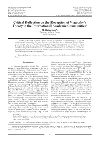 Critical Reflection on the Reception of Vygotsky's Theory in The
