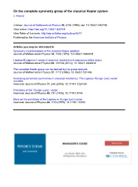 On the Complete Symmetry Group of the Classical Kepler System J