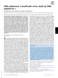 DNA Polymerase Δ Proofreads Errors Made by DNA Polymerase E