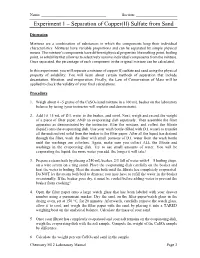 Experiment 1 – Separation of Copper(II) Sulfate from Sand