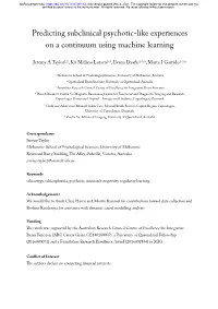 Predicting Subclinical Psychotic-Like Experiences on a Continuum Using Machine Learning