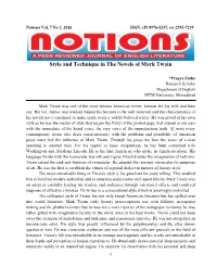 Style and Technique in the Novels of Mark Twain