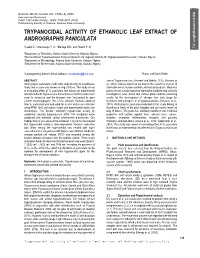 Trypanocidal Activity of Ethanolic Leaf Extract of Andrographis Paniculata