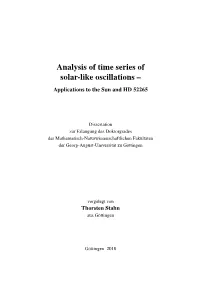 Analysis of Time Series of Solar-Like Oscillations – Applications to the Sun and HD 52265