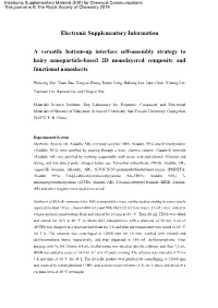 Electronic Supplementary Information a Versatile Bottom-Up Interface Self-Assembly Strategy to Hairy Nanoparticle-Based 2D Monol