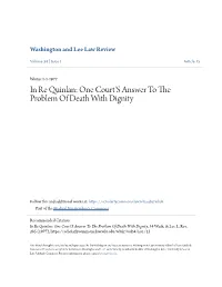 In Re Quinlan: One Court's Answer to the Problem of Death with Dignity