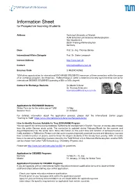 Information Sheet for Prospective Incoming Students