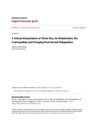A Critical Interpretation of Olivier Roy: on Globalization, the Cosmopolitan and Emerging Post-Secular Religiosities