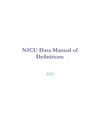 NICU Data Manual of Definitions