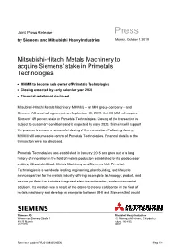 Press Release: Mitsubishi-Hitachi Metals Machinery to Acquire