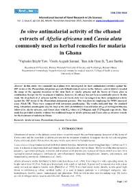 In Vitro Antimalarial Activity of the Ethanol Extracts of Afzelia Africana and Cassia Alata Commonly Used As Herbal Remedies for Malaria in Ghana
