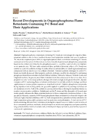 Recent Developments in Organophosphorus Flame Retardants Containing P-C Bond and Their Applications