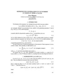 REPRESENTING GENERALIZED LUCAS NUMBERS in TERMS of THEIR A-VALUES Piero Filipponi Fondazione Ugo Bordoni, Via B