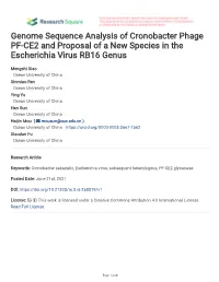Genome Sequence Analysis of Cronobacter Phage PF-CE2 and Proposal of a New Species in the Escherichia Virus RB16 Genus