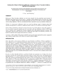 Collaborative Study on Monitoring Methods to Determine Direct Thrombin Inhibitors Lepirudin and Argatroban