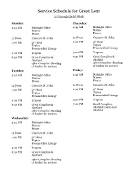 Service Schedule for Great Lent 2Nd Through the 6Th Week