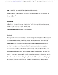 Optimizing Bioreactor Growth of the Smallest Eukaryote