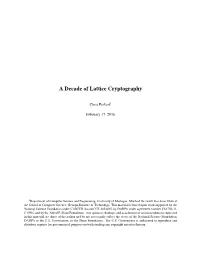 A Decade of Lattice Cryptography