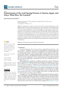Determinants of the Arab Spring Protests in Tunisia, Egypt, and Libya: What Have We Learned?