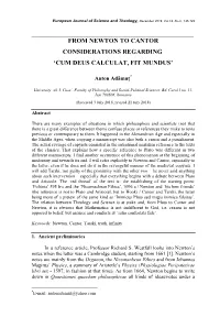 From Newton to Cantor: Considerations Regarding 'Cum Deus Calculat, Fit