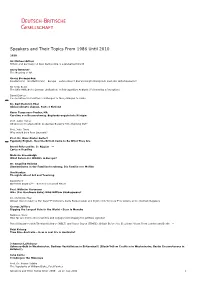 Speakers and Their Topics from 1986 Until 2010