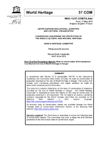 State of Conservation of the Properties Inscribed on the List of World Heritage in Danger