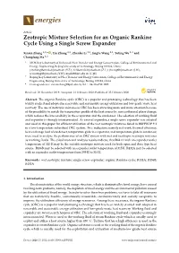 Zeotropic Mixture Selection for an Organic Rankine Cycle Using a Single Screw Expander