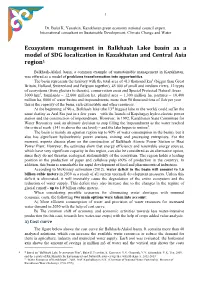 Ecosystem Management in Balkhash Lake Basin As a Model of SDG Localization in Kazakhstan and Central Asia Region1