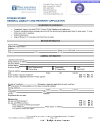 Fitness Studio General Liability and Property Application