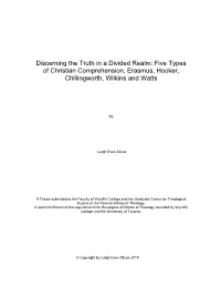 Five Types of Christian Comprehension, Erasmus, Hooker, Chillingworth, Wilkins and Watts