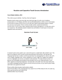 Resistive and Capacitive Touch Screens Introduction