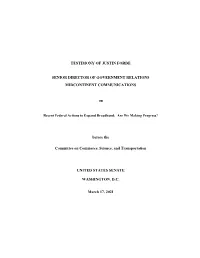 Testimony of Justin Forde Senior Director Of