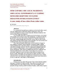HOW CAPABLE ARE LOCAL RESIDENTS Tej Karki and LOCAL GOVERNMENTS at COPING with and ADAPTING to FLOOD DISASTERS in MALAYSIAN CITIES?