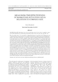 Measuring the Effectiveness of Marketing Activities Use in Relation to Company Size