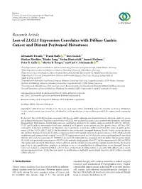 Research Article Loss of LLGL1 Expression Correlates with Diffuse Gastric Cancer and Distant Peritoneal Metastases